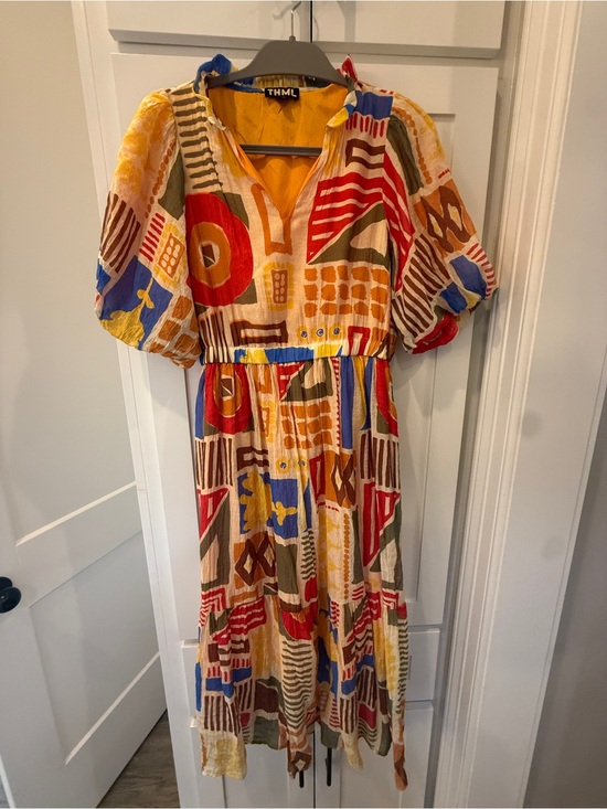 THML Dresses & Skirts - THML Multicolor Abstract Print Maxi Dress - Yellow, Red, Blue